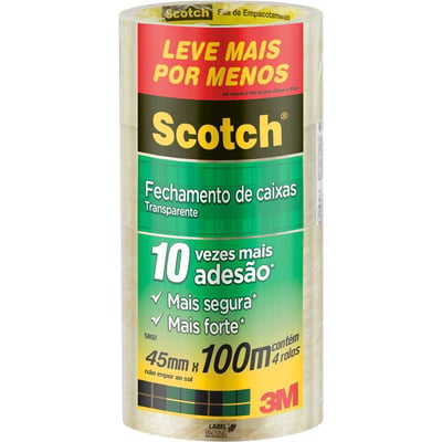 Fita adesiva, 45 mm x 100 m, transparente, embalagem com 4 rolos, HB004640734