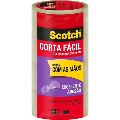 Fita adesiva corta fácil, 45 mm x 40 m, transparente, embalagem com 4 rolos, HB004031207