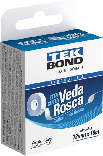 Fita veda-rosca 12 mm x 10 m, branca, em PTFE, 21102001210