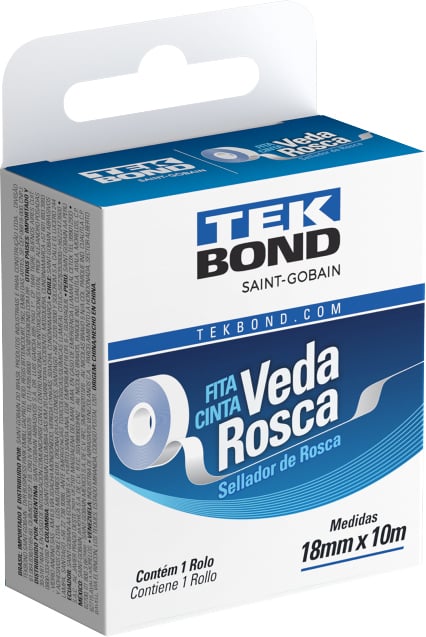 Fita veda-rosca 18 mm x 10 m, branca, em PTFE, 21102001810