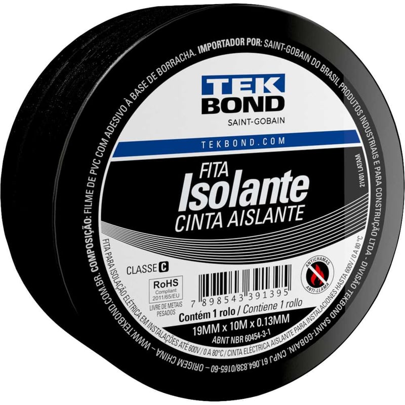 Fita isolante, 19,0 mm x 10 m, preta