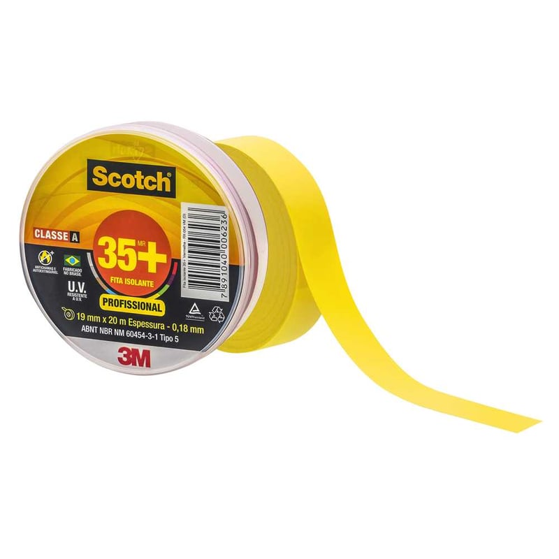 Fita isolante amarela, 19 mm x 20 m, Scotch 35+, HB004482491