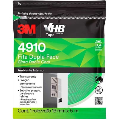 Fita dupla face incolor, 19 mm x 5 m, flowpack