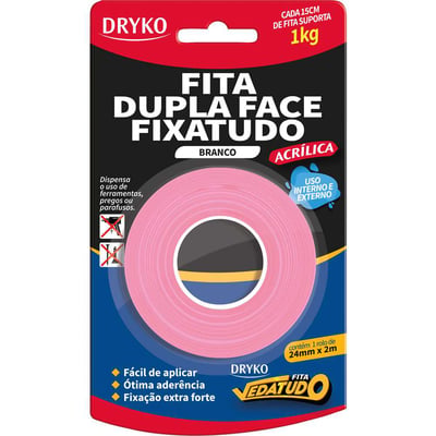 Fita dupla face acrílica, branco, 25 mm x 2 m