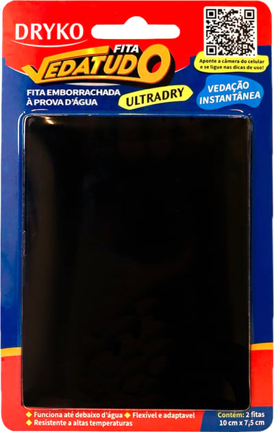Fita adesiva emborrachada, preta, 10 cm x 7,5 cm, VEDATUDO ULTRADRY
