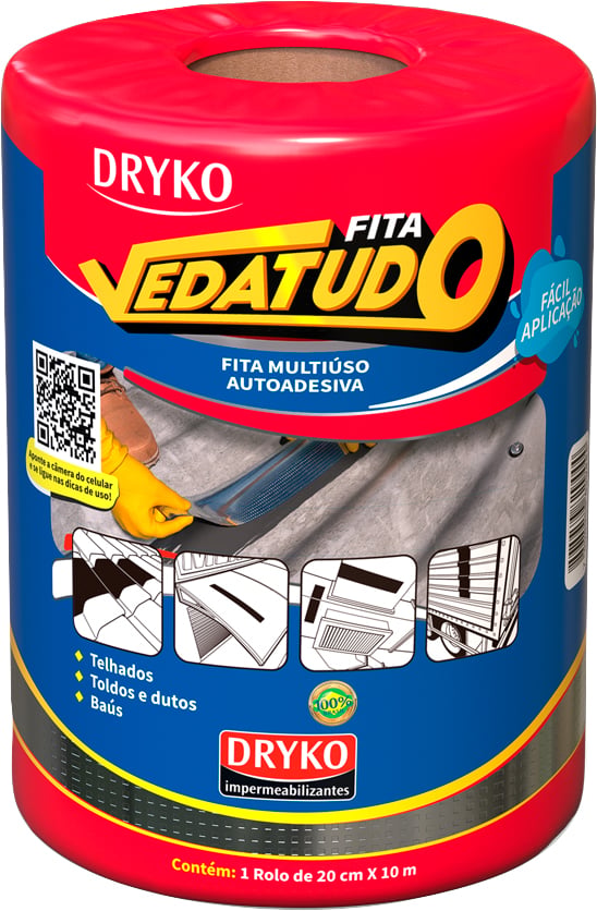 Fita adesiva impermeável com manta asfáltica, 20 cm x 10 m, Vedatudo Alumínio