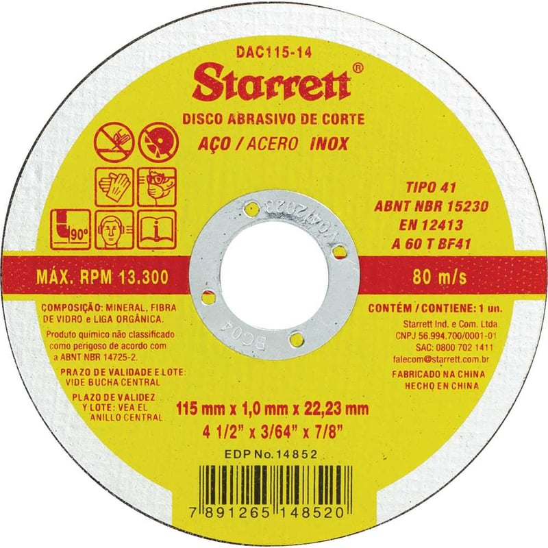 Disco de corte 115 mm x 1 mm x 22,23 mm