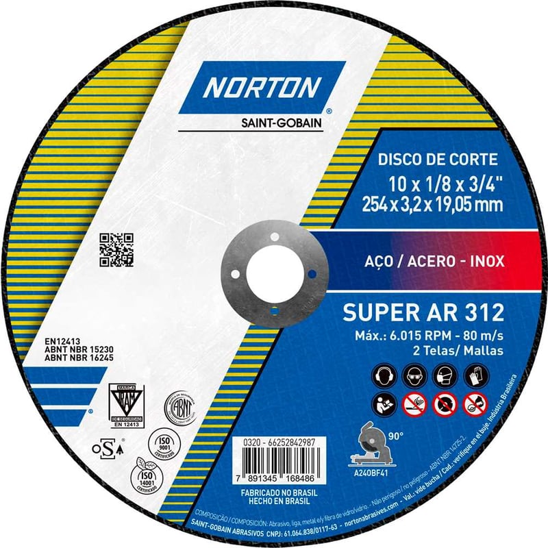 Disco de corte, 254 mm x 3,2 mm x 19,05 mm, AR 312
