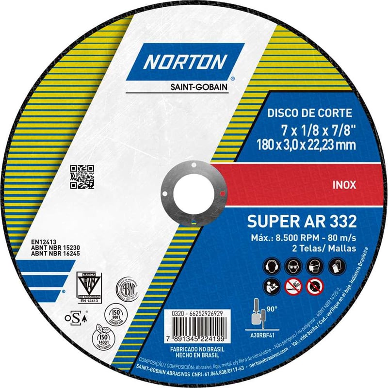 Disco de corte 180 mm x 3 mm x 22,23 mm, AR332