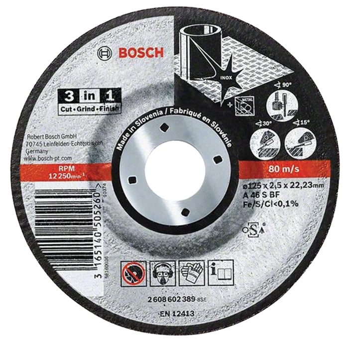 Disco de corte, desbaste e acabamento. 115 mm x 2,5 mm x 22,23 mm 2608602388
