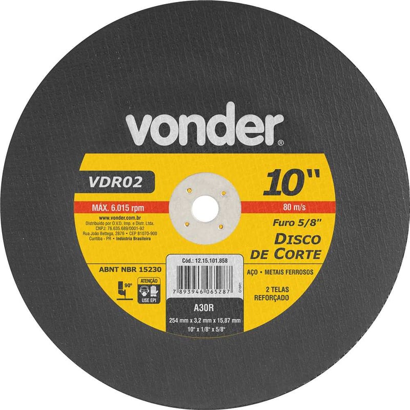 Disco de corte 254 mm x 3,2 mm x 15,87 mm VDR02