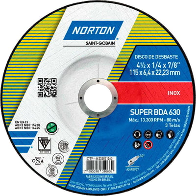 Disco de desbaste 115 mm x 6,4 mm x 22,23 mm, BDA 630 CLEAN, para inox