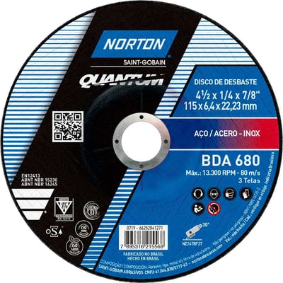 Disco de desbaste 115 mm x 6,4 mm x 22,23 mm, para aço e inox, Quantum