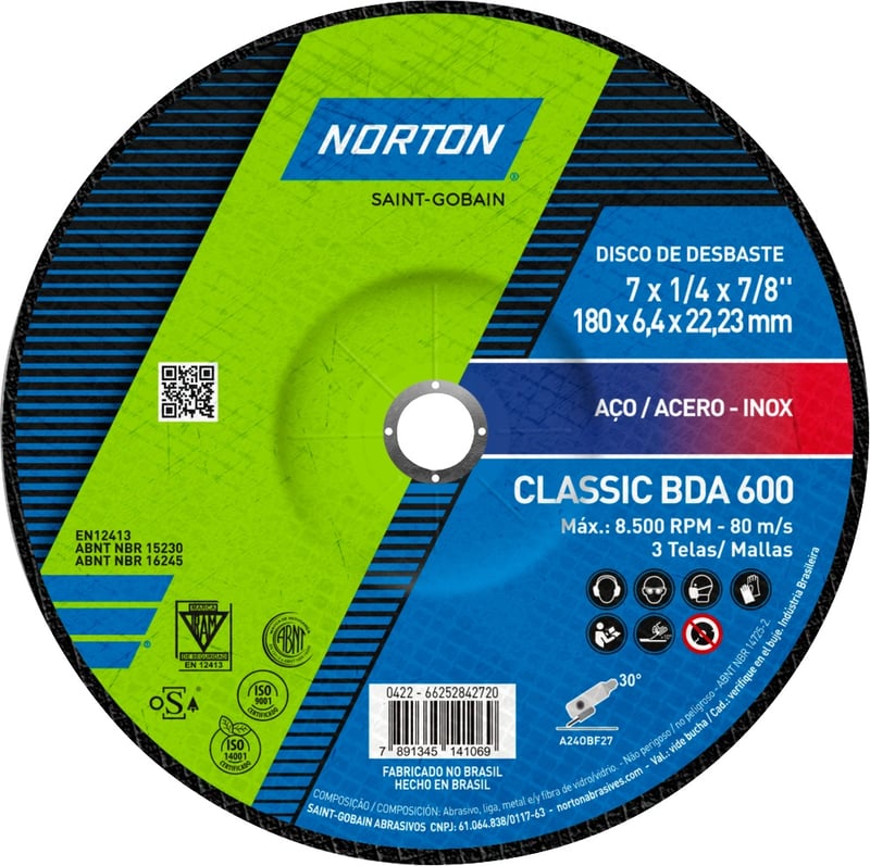 Disco de desbaste 180,0 mm x 6,4 mm x 22,23 mm, Classic, BDA 600