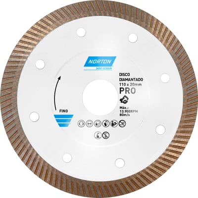 Disco de corte diamantado, 110 mm x 20 mm, para porcelanato