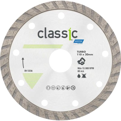 Disco de corte diamantado, 110 mm x 20 mm, turbo, modelo Classic