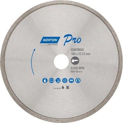 Disco de corte diamantado, 180 mm x 22,2 mm, contínuo, 70184645785
