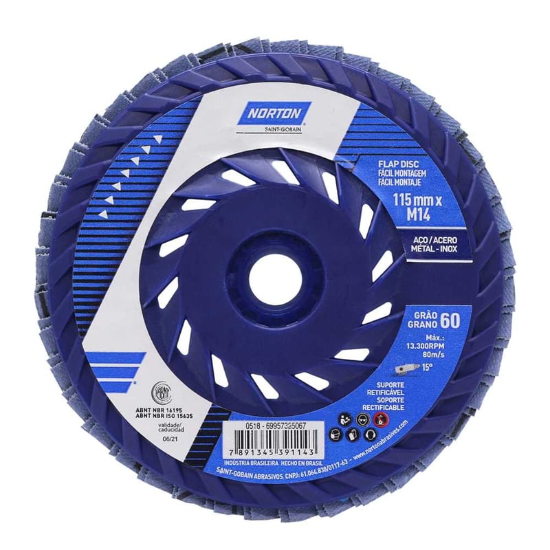 Flap-disc, disco de desbaste/acabamento, 4.1/2" - 115 mm, G 60, rosca M14