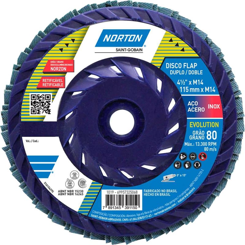 Flap-disc, disco de desbaste/acabamento, 4.1/2" - 115 mm, G 80, M14