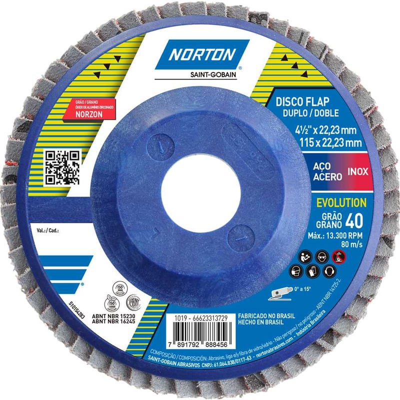 Flap-disc, disco de desbaste/acabamento, 4.1/2" - 115 mm, grão 40, R-822