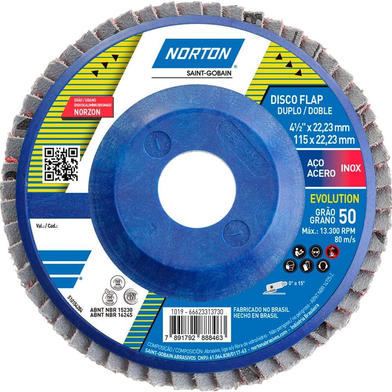 Flap-disc, disco de desbaste/acabamento, 4.1/2" - 115 mm, grão 50, R-822