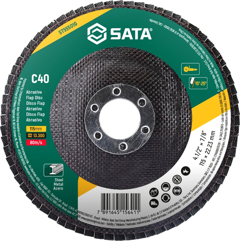Flap-disc, disco de desbaste/acabamento, 4.1/2" - 115 mm, cônico, grão 40
