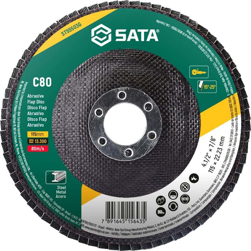 Flap-disc, disco de desbaste/acabamento, 4.1/2" - 115 mm, cônico, grão 80