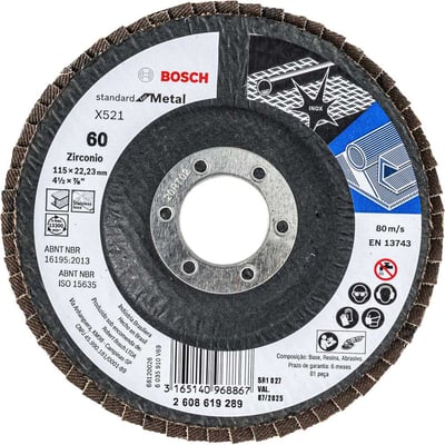 Flap-disc, disco de desbaste/acabamento, 4.1/2" (115 mm), curvo, grão 60, 2 608 619 289