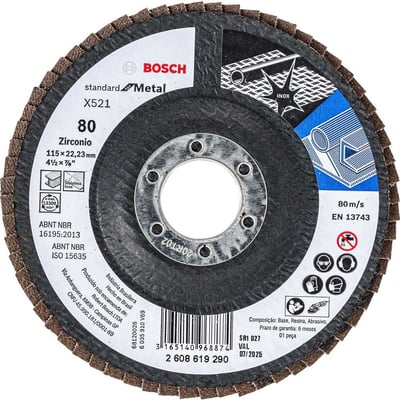 Flap-disc, disco de desbaste/acabamento, 4.1/2" (115 mm), curvo, grão 80, 2 608 619 290