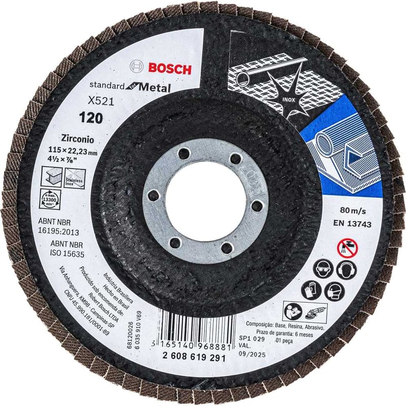 Flap-disc, disco de desbaste/acabamento, 4.1/2" (115 mm), curvo, grão 120, 2 608 619 291