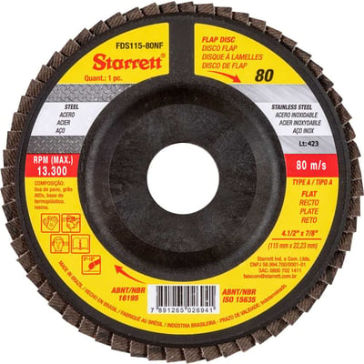 Flap-disc, disco de desbaste/acabamento, 4.1/2" - 115 mm, reto tipo A, G 80