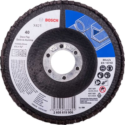 Flap-disc, disco de desbaste/acabamento, 4.1/2" - 115 mm, curvo, grão 40, 2 608 619 906