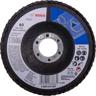 Flap-disc, disco de desbaste/acabamento, 4.1/2" - 115 mm, curvo, grão 60, 2 608 619 907
