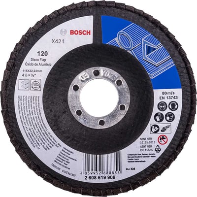 Flap-disc, disco de desbaste/acabamento, 4.1/2" - 115 mm, curvo, grão 120, 2 608 619 909