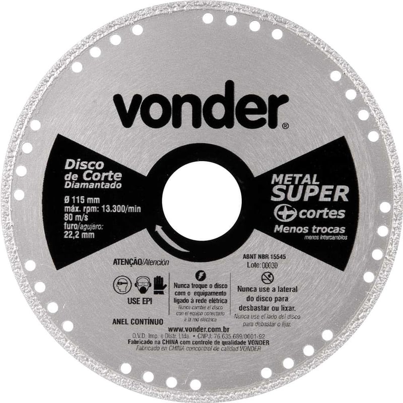 Disco de corte diamantado, contínuo, para metais, metal super, 115 mm