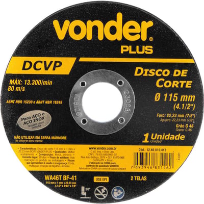 Disco de corte 115 mm x 1 mm x 22,23 mm