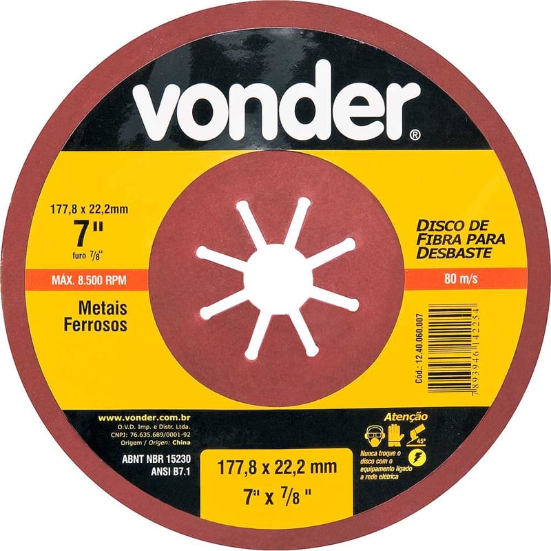 Disco de fibra para desbaste 7", grão 40