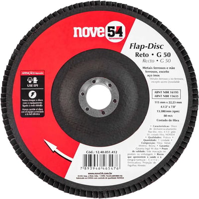Flap-disc, disco de desbaste/acabamento, 4.1/2" - 115 mm, reto, grão 50