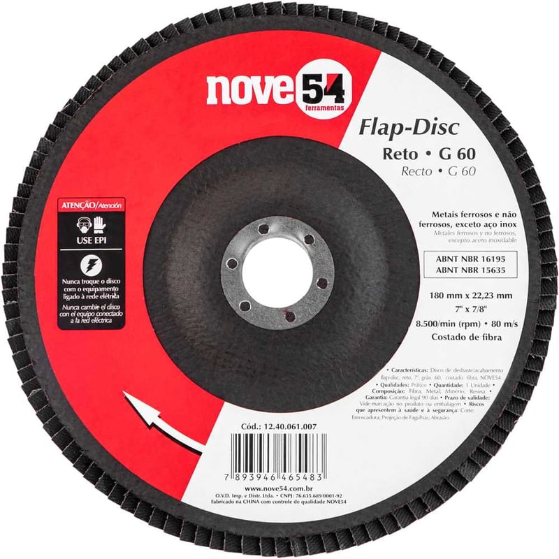 Flap-disc, disco de desbaste/acabamento, 7" - 180 mm, reto, grão 60