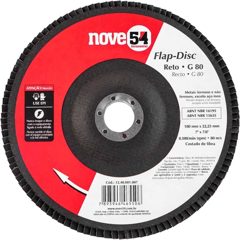 Flap-disc, disco de desbaste/acabamento, 7" - 180 mm, reto, grão 80