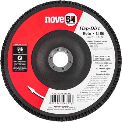 Flap-disc, disco de desbaste/acabamento, 4.1/2" - 115 mm, reto, grão 80