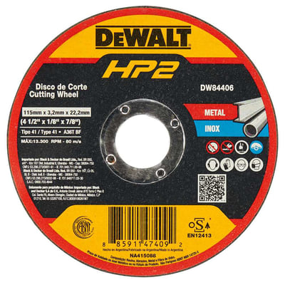 Disco de corte, 114,3 mm x 3,2 mm x 22,23 mm, para metal/inox, HP2, DW84406
