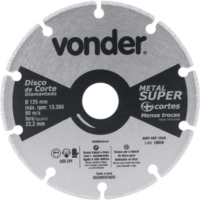 Disco de corte diamantado, segmentado, para metais, metal super, 125 mm