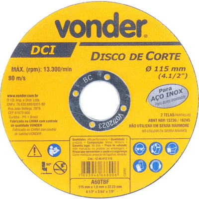 Disco de corte 115 mm x 1 mm x 22,23 mm