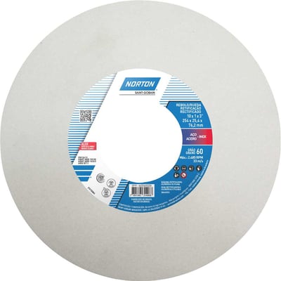 Rebolo reto 10" x 1" 38A, grão 60, branco