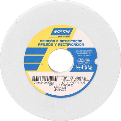 Rebolo reto 6" x 1/4" 38A, grão 80, branco