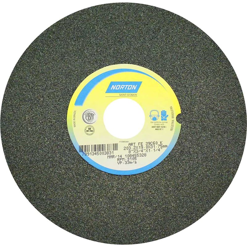 Rebolo reto 8" x 3/4" 39C, grão 60, verde