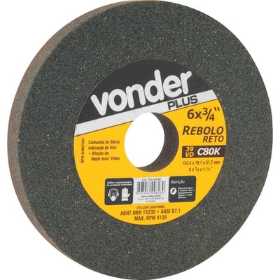 Rebolo reto 6" x 3/4" 39 CVD grão 100 verde
