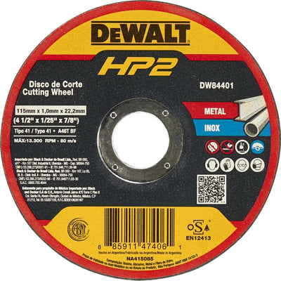Disco de corte 115 mm x 1 mm x 22,23 mm, DW84401 HP2
