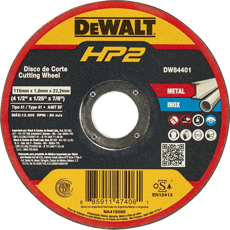 Disco de corte 115 mm x 1 mm x 22,23 mm, DW84401 HP2